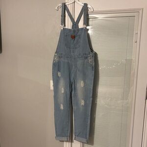 Blue Denim Distressed Overalls